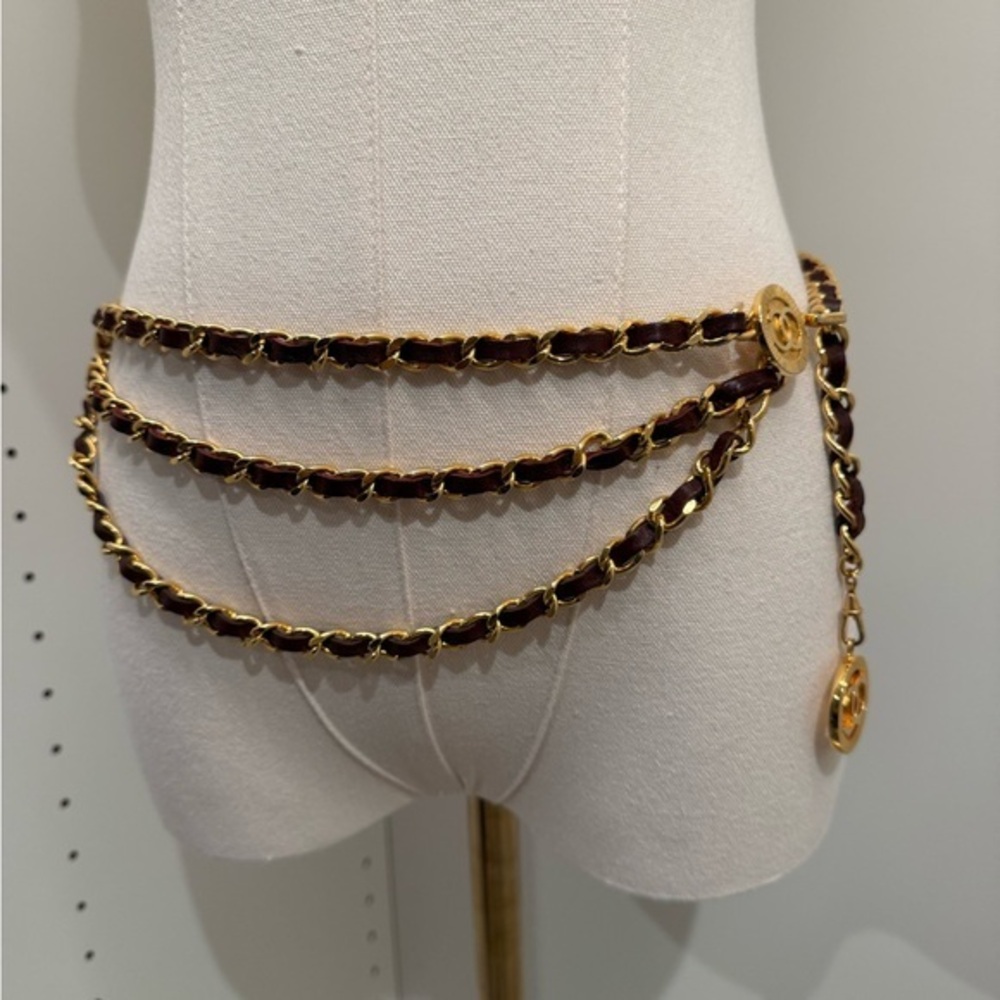 Vintage Chanel 1984 Gold Chain with Brown Leather intertwined